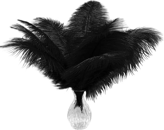 Piokio 40 pcs Black Ostrich Feathers Plumes 12-14 inch(30-35 cm) Bulk for Wedding Party Centerpieces and DIY Clothes Decoration, Gatsby Decorations