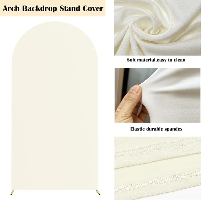 HAINARverS Wedding Arch Cover 7.2FT Spandex Fitted Stretchy Arch Stand Covers,2 Sided Round Top Chiara Backdrop Cover for Birthday Party Ceremony Banquet Baby Shower Arch Decoration(Ivory)
