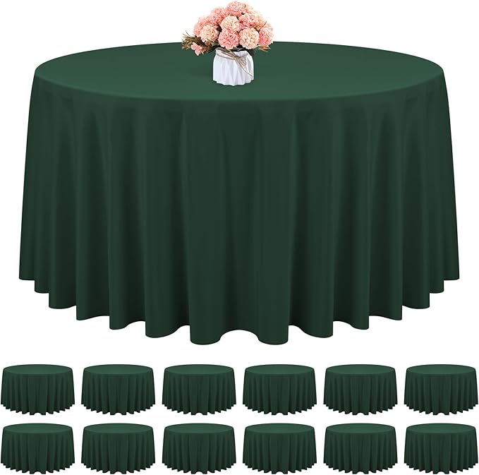 12 Pack Round Tablecloth 90 Inch - Hunter Green Polyester TableCloth for Round Table, Premium Hunter Green Tableclothes Washable Fabric Table Cover for Wedding Party Banquet Restaurant Reception