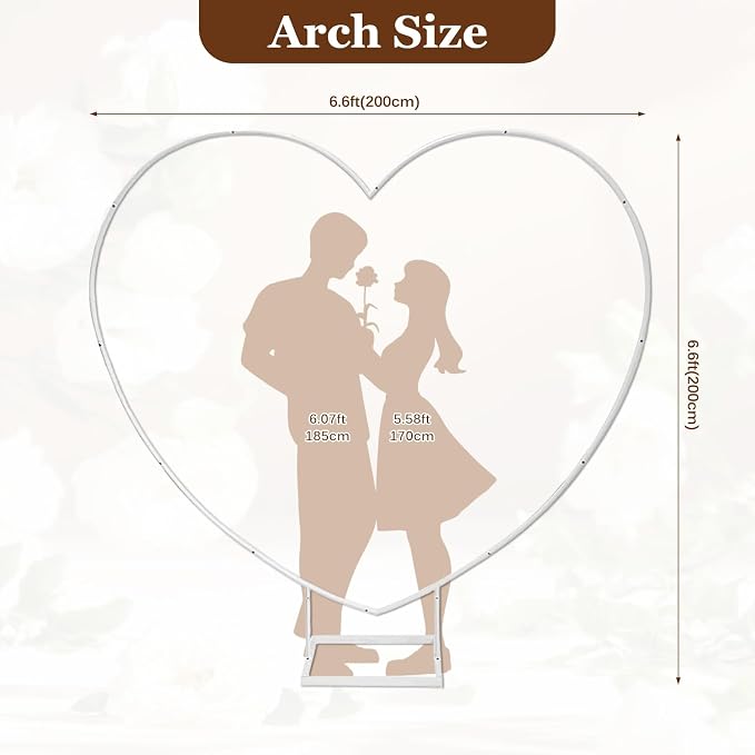 Heart Shaped Metal Balloon Arch Kit,6.6ft Wedding Heart Arch Backdrop Stand,with Water Bag for Proposal, Wedding, Valentine’s Day, Bridal, Birthday Party Decorations (White-Regular-S)
