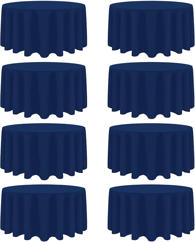 8 Pack Navy Blue Round Tablecloth 90 Inch Blue Table Cloth Stain and Wrinkle Resistant Round Navy Tablecloths Reusable and Washable Polyester Fabric Table Covers for Buffet Wedding Party and Banquet