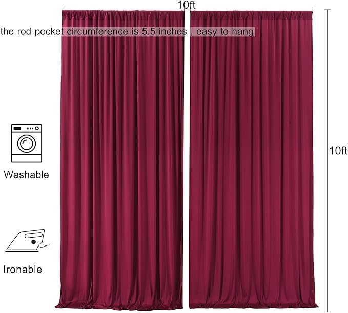 10ft x 10ft Wrinkle Free Maroon Backdrop Curtains for Parties, 2 Panels Silky Polyester Photo Backdrop Drapes for Wedding Birthday Christmas Photography Background Stand