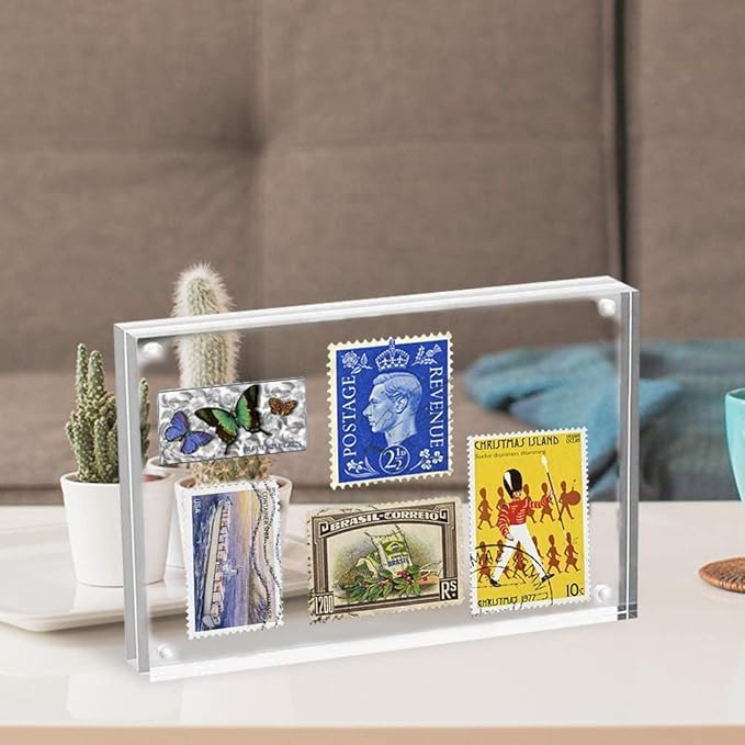 ILYXY 5 Pack Acrylic Frame 4x6, 20% Thicker, 20mm Thick Frameless Clear Picture Frame, Double Sided Magnetic Photo Frame, Free Standing Desktop Display Stand Acrylic Picture Frames
