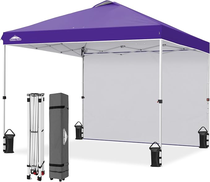 EAGLE PEAK Commercial Canopy 10x10 Pop Up Canopy Tent with 1 Sidewall, Easy Setup Heavy Duty Instant Event Shelter for Vendors & Markets, Outdoor Sun Shade, Purple