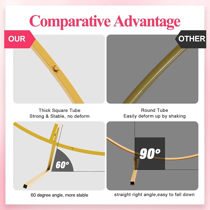 Wokceer Round Backdrop Stand 6.6FT Circle Balloon Arch Frame Circle Backdrop Stand Gold Round Arch for Wedding Birthday Party Bridal Shower Anniversary Event Ceremony Decoration
