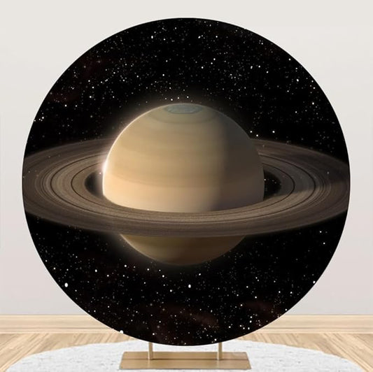 Diameter 6ft Saturn Planet Round Backdrop Cover Cosmic Galaxy Stars Circle Photography Background Outer Space Backgrounds for Kids Birthday Party Decor Baby Shower Photo Booth Props
