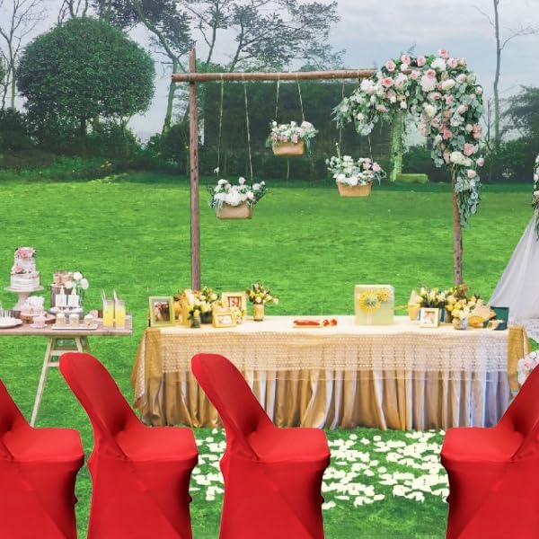 HAINARverS Folding Chair Covers for Wedding, 10pcs Stretch Spandex Washable Fabric Chair Cover, Decoration Chair Cover for Wedding, Party, Banquet, Birthday, Conference, Event(Red, 10 PCS)