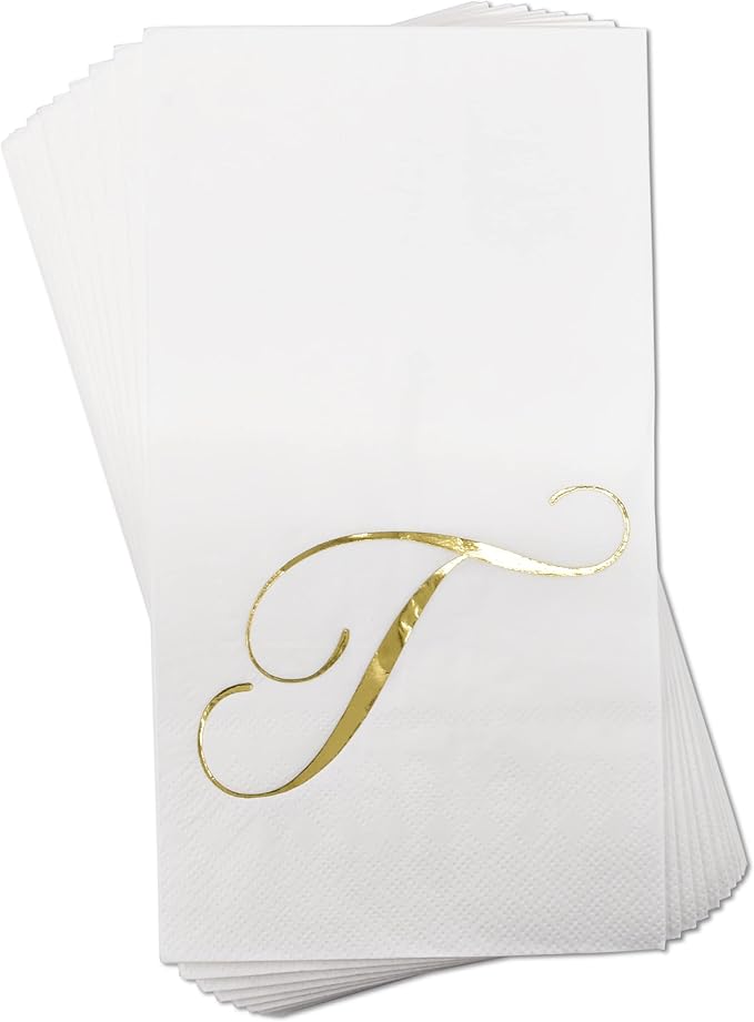 T Monogram Guest Napkins 100 Pack Initial Letter Personalized Napkins Paper Disposable Bathroom Towels Wedding Party Table Decor Supplies