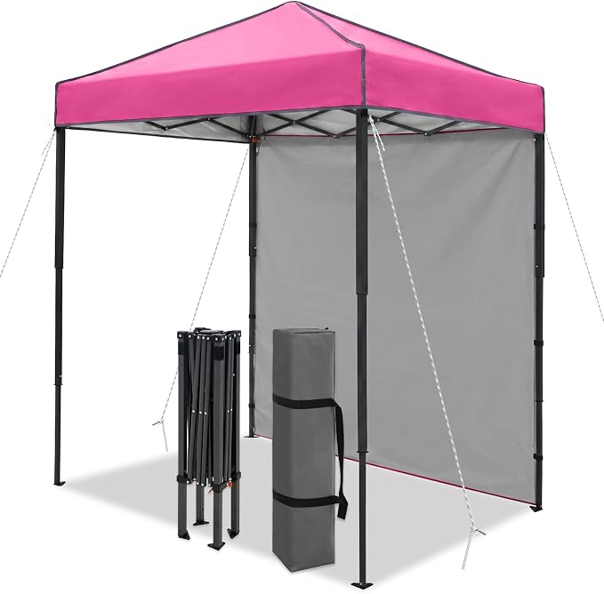 6x4 Pop Up Canopy Tent with One Wall Panel, Instant Portable Beach Canopy, Outdoor Tent with Carry Bag for Camping, Sports, Tailgating, Events, Pink