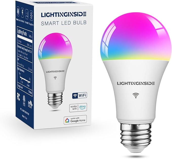 Lightinginside Smart Light Bulbs 100W Equiv., 1350LM 11W Smart Bulb Works with Alexa/Google Home/SmartLife, A19 E26 RGBCW Color Changing Bulbs, No Hub Required, 2.4G WiFi & BLE Bulb, ETL Listed, 1PC