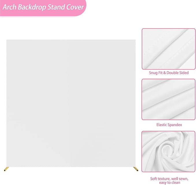 Fomcet 6.6FT x 6.6FT Gold Metal Square Backdrop Stand and White Wedding Arch Cover Spandex Fabric for Birthday Party Baby Shower Anniversary Arch Stand Decoration