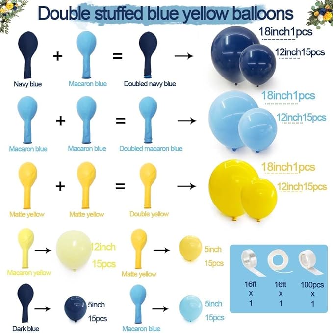 Captank Blue and Yellow Balloons Navy Royal Blue Balloon Garland Arch Kit For Happy Birthday Summer Baby Shower Bridal Shower Lemon School Banana Party Decorations