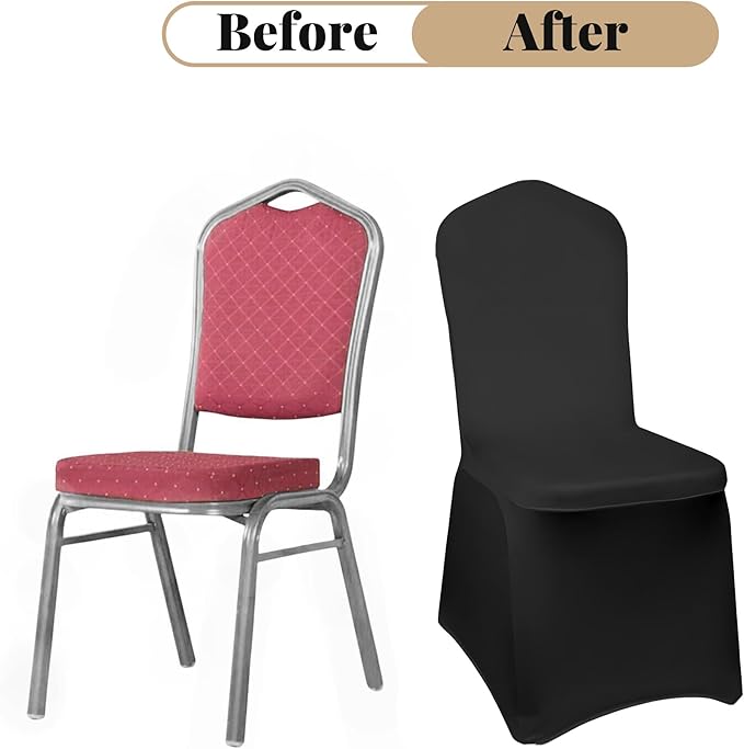 100 PCS Black Chair Covers, Stretch Spandex Chair Covers Universal Washable Fitted Chair Cover Protector for Wedding,Party, Banquet, Holidays, Celebration, Decoration（Black）