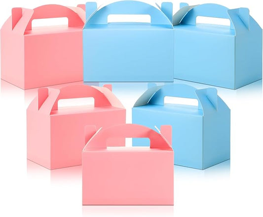 Skyygemm 24 Pcs Graduation Party Favor Gable Boxes Colorful Paper Treat Goodie Candy Cake Gift Box for Summer Birthday Wedding Party Decorations, 6 x 3.5 x 3.5 Inch(Blue and Pink)