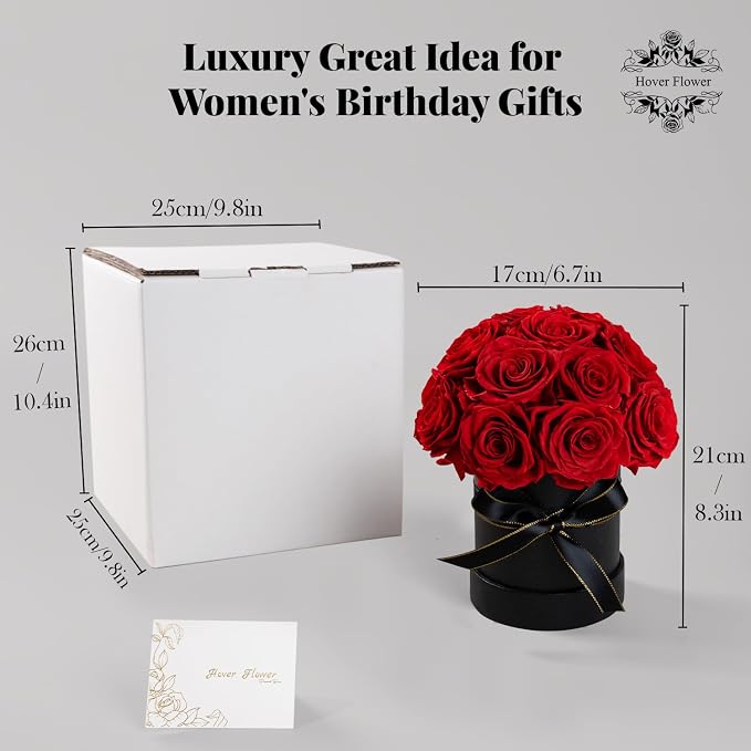 18 Preserved Flowers for Delivery Prime, Roses Dome Forever Flower Decor for Party Home Table Bedroom, Anniversary, Birthday, Wedding Gifts for Women Her (Red)