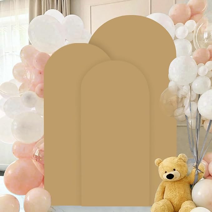 FANPROMS Khaki Arch Backdrop Cover Set of 3 (6FT 6.6FT 7.2FT) Spandex Arch Covers Stretchy Fabric Chiara Backdrop Cover for Metal Arched Frame Tan Arch Stand Covers for Birthday Party Ceremony Decor