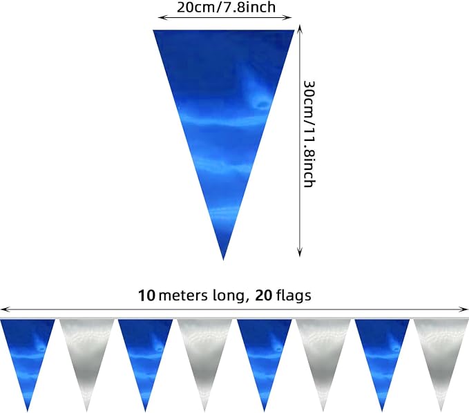 130FT Navy Blue Silver Triangle Pennant Banner Flag Metallic Fabric Bunting Garland for Christmas Graduation Birthday Wedding Bridal Shower Nautical Ahoy Achor Theme Party Decorations Supplies