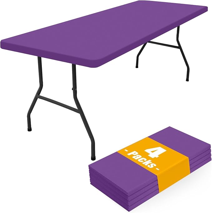 Smiry 4 Pack Rectangle Picnic Table Cloth, Waterproof Elastic Fitted Tablecloths, Washable Polyester Rectangular Patio Table Cover for Camping, Indoor and Outdoor (Purple, 30"x72")