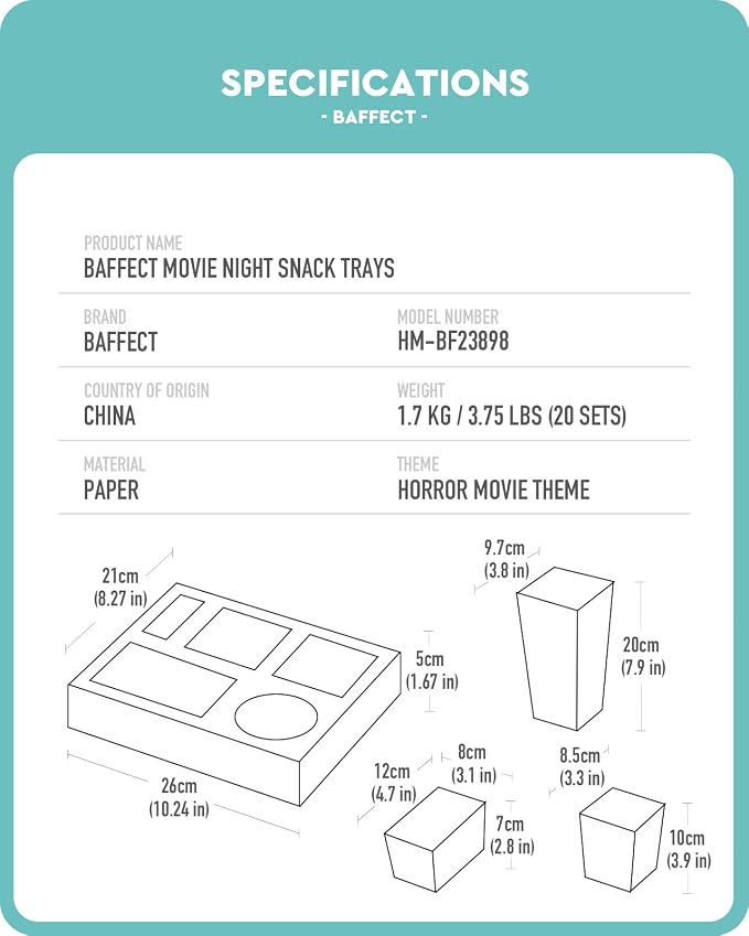 Baffect Movie Night Snack Trays 100pcs Include 20 Movie Night Trays, 20 Popcorn Boxes, 20 Salad Bowls, 20 Nacho Bowls, 20 Movie Party Invitations, Horror Movie Night Supplies for Nacho Bar
