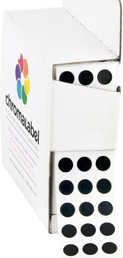 ChromaLabel 1/4 Inch Circle Sticker Labels, Easy to Write on Colored Dot Stickers with Handy Dispenser, Round Color Coding Labels - 1000 Sticky Dots, Black Stickers