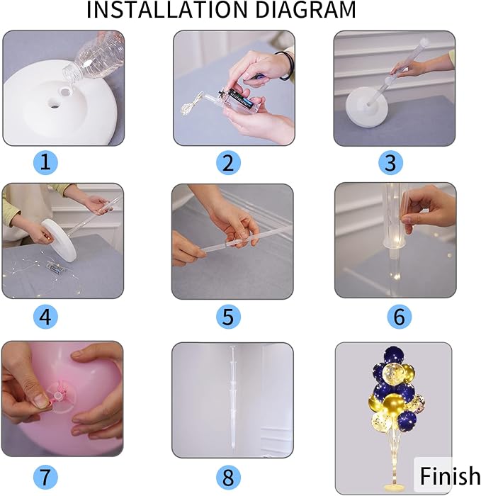 Cicicooie 2 Set Floor Balloon Stand Kit with String Light Balloon Holder Centerpieces Floor Decoration for Baby Shower Birthday Party Bachelorette Party (Blue&Gold)