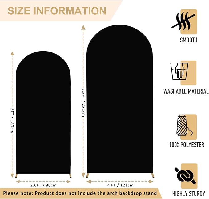 FANPROMS Wedding Arch Cover Black Arch Cover 6FT 7.2FT Spandex Arch Backdrop Cover Set of 2 Chiara Arch Backdrop Stand Cover Fitted Arch Frame Cover Garland Arch Stand Cover for Anniversary Party
