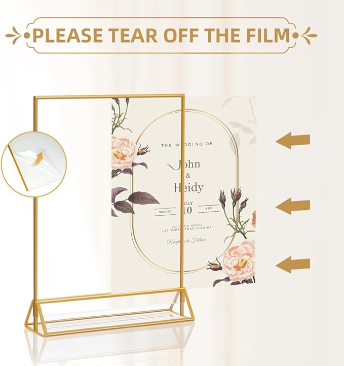 PPH-Sisy 5X7 Gold Frames Double Sided Acrylic Sign Holder Tabletop Picture Frames Vertical Display Stand for Shop School Home,Set of 6