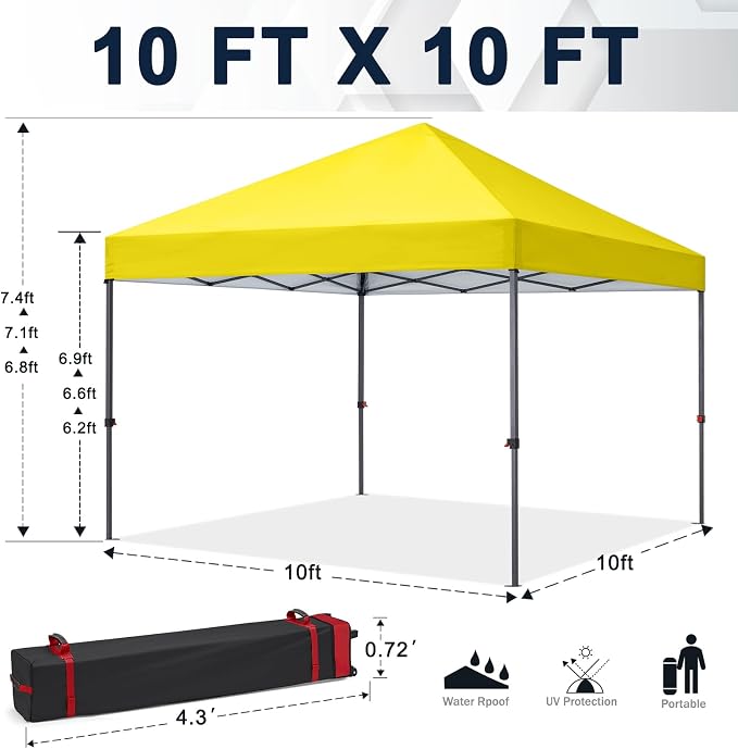 COOSHADE Durable Easy Pop Up Canopy Tent 10x10Ft, Light Yellow