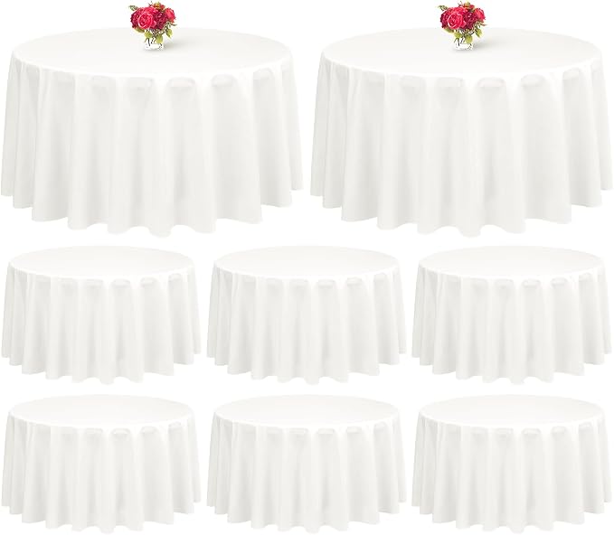 Showgeous 8 Pack Ivory Round Tablecloth 120 Inch Polyester Table Cloth Ivory Tablecloths for Round Tables Washable Decorative Fabric Table Covers for Wedding Dining Party Banquet Buffet