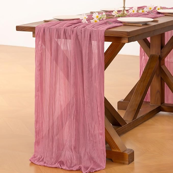 Socomi Mauve Cheesecloth Table Runner Boho Rustic Summer Gauze 120 inch 10FT Cheese Cloth Sheer Runner for Wedding Party Baby Shower Birthday Home Decor Holiday Decorations