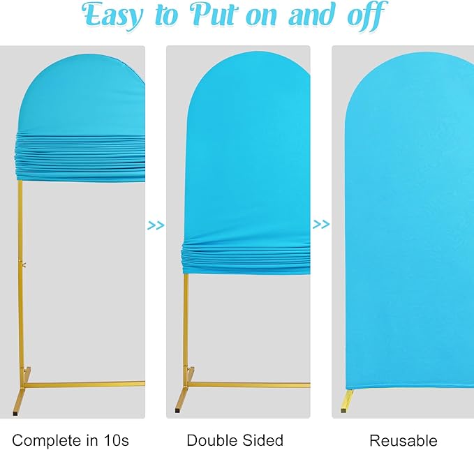 Set of 2 Wedding Arch Cover 2-Sided Round Top Spandex Fitted Arch Backdrop Cover for Birthday Party Baby Shower Wedding Arch Stand Decorations（7.2FT, 6FT, Blue）