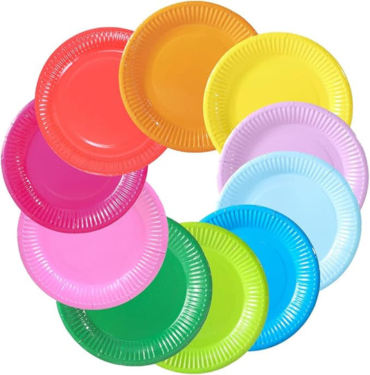 200 Pcs Colorful Paper Plates Bulk, 9 Inch Disposable Paper Dessert Plate, Colored Round Party Plate Waterproof Microwavable for Birthday Picnic Party, 10 Colors
