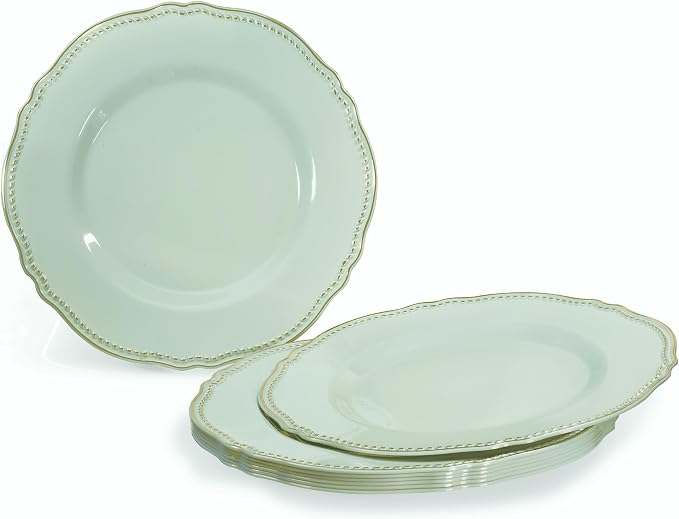 " OCCASIONS " 320pcs set (40 Guests)-Heavyweight Wedding Party Disposable Plastic Plate Set -40 x 10.25'' + 40 x 7.5'' + Silverware + Cups + Napkins (Rochelle Seafoam/Mint and Gold))