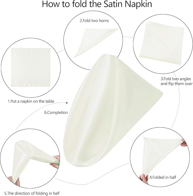 50 Pack Square Satin Dinner Napkins, 20x20 Inches Silky Soft Smooth Table Cloth Napkins for Restaurant Weddings Banquet Party Decoration, Off White