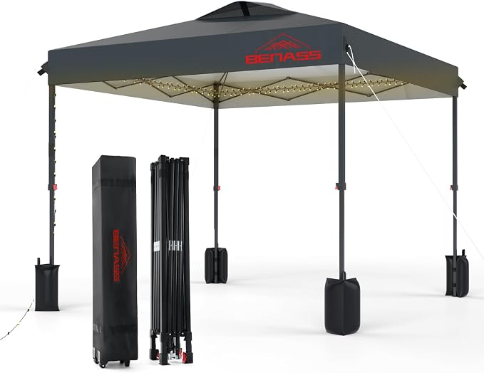 8x8 Pop Up Canopy, Easy Up Canopy Tent, Heavy Duty Tents for Parties, One Person Easy Set Up Event Tent, Grey