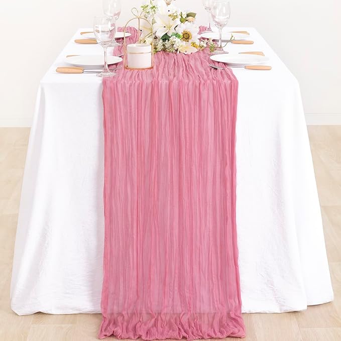 MLMC 2 Pack Mauve Pink Table Runner Cheesecloth Table Runner 10ft Sheer Rustic Gauze Summer Cheese Cloth Decor 35x120 Inches for Wedding Party Bridal Shower Birthday Decor