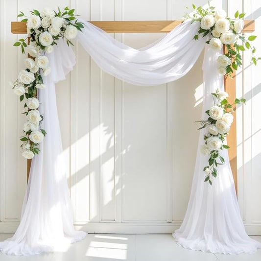 LINXTAR White Wedding Arch Draping Fabric 30'' x 18FT Sheer Chiffon Arch Drape Backdrop 2 Panel Drapes for Bridal Shower Baby Shower Photo Booth Church Decor Birthday Party Outdoor Decoration