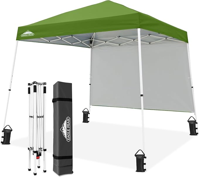 EAGLE PEAK 10x10 Pop Up Canopy Tent with Sidewall, Compact, Portable Slant Leg Instant Sun Shelter for Beach, Sports, & Camping, 10x10 Base 8x8 Top, Green