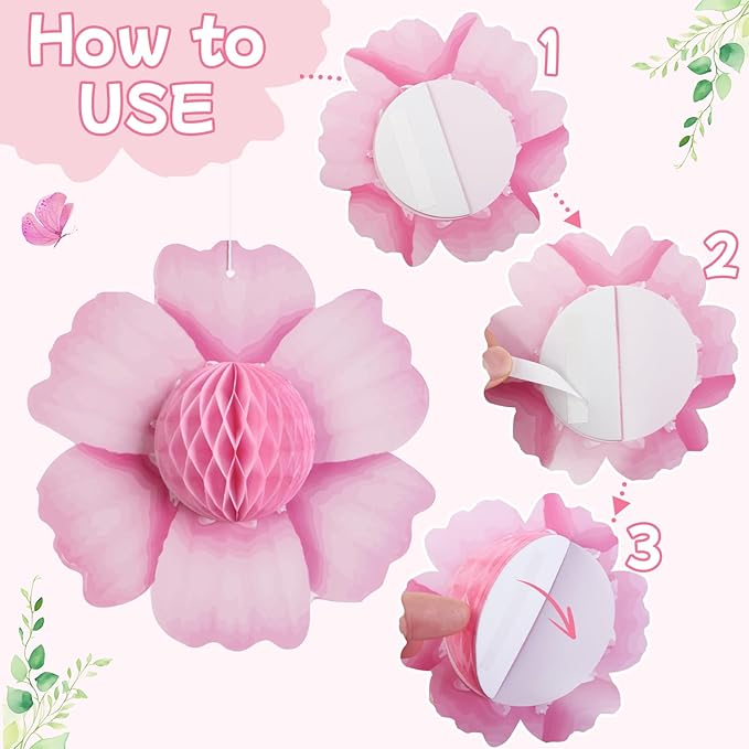 Paper Jazz Hanging Paper Flower Sunflower Honeycomb Party Decoration Pink Orange Spring Garden Themed Summer Party Supplies Large Paper Flower for Wall for Tea Party Baby Shower Wedding.