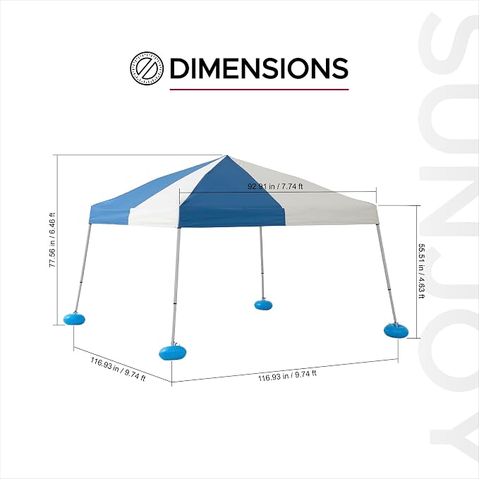 SUNJOY 10x10 FT Floating Pool Canopy Pop Up Gazebo, Gray and Navy Water Tent with Steel & Aluminum Frame, PVC Floats, Hand Pump & Carry Bag for Lake, Beach, Pool