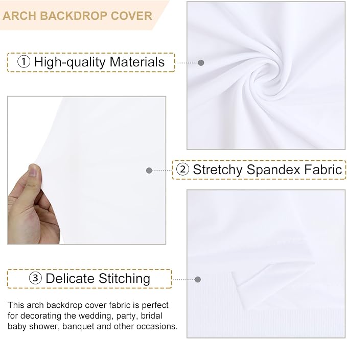 FANPROMS 7.2 FT Wedding Arch Stand and White Arch Cover Set Metal Arch Stand Frame with Spandex Arch Cover Balloon Arch Stand and Cover Set for Wedding Ceremony Birthday Party Event Decor
