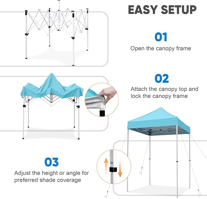 COOS BAY 5x5 Pop Up Canopy Tent, Portable Lightweight Sun Shelter with Carry Bag, Easy Setup Outdoor Canopy for Beach, Camping, Sports & Backyard Shade, Light Blue
