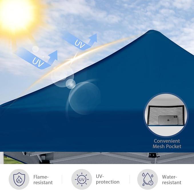 5x5 Pop Up Canopy Tent, Instant Portable Beach Canopy, Outdoor Tent with Carry Bag for Camping, Sports, Tailgating, Events, Dark Blue