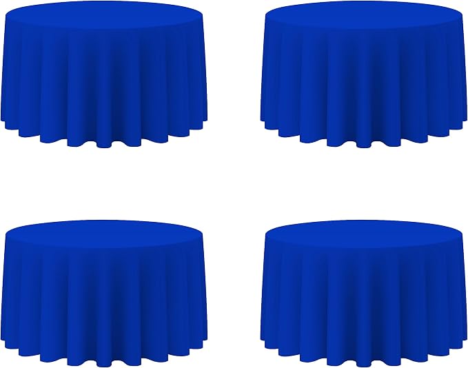 BRILLMAX 4 Pack Royal Blue Round Tablecloths 120 Inch for 60” Tables - 150 GSM Polyester Fabric, Floor Length Drop, Water, Stain & Wrinkle Resistant Cloth Cover for Wedding Reception Banquet Dining