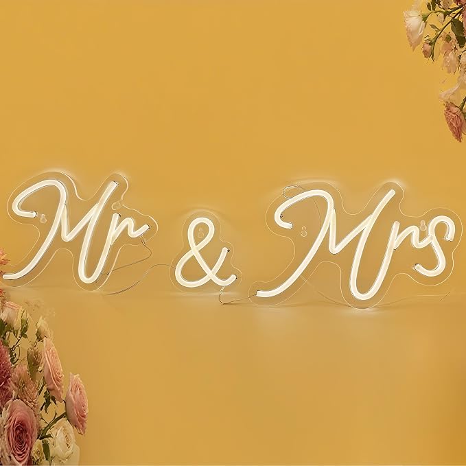 Mr and Mrs Neon Sign for Wedding Neon Light LED Backdrop Wall Decor USB Wedding Reception Decoration Gifts for Anniversary Engagement Banquet