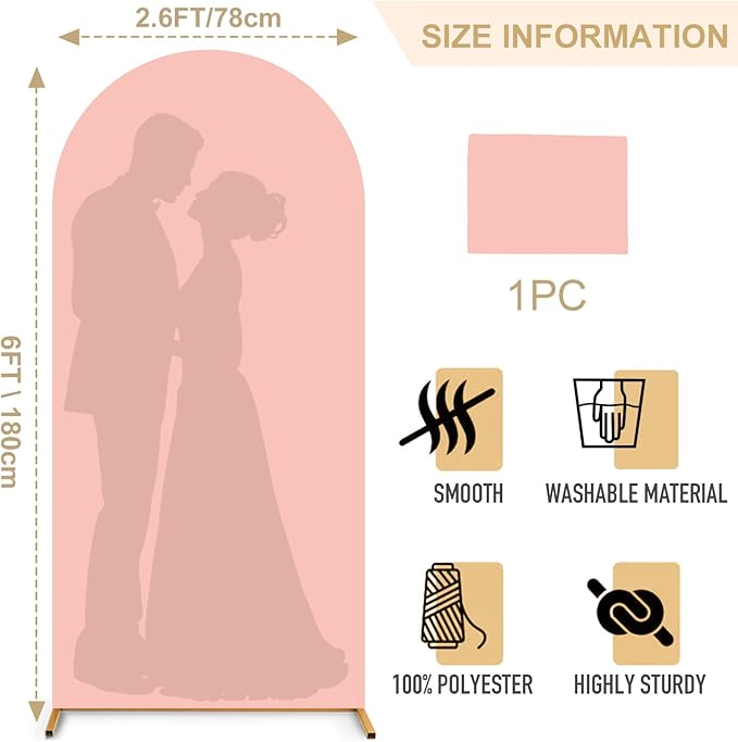 FANPROMS Arch Cover Rose 2.6x6FT Arched Backdrop Cover Fitted Spandex Arch Covers for Arch Stand Covering Chiara Cover Backdrop Fabric for Arch Cover Panels Wedding Baby Shower Banquet Decoration