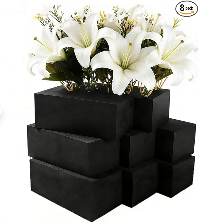 8 Piece Reusable Floral Foam Blocks black, 9 x 3 x 3 Inch, Water Resistant, for Artificial Flower Arrangements, Outdoor Planters, Wedding Decor (8, 9 * 3 * 3)