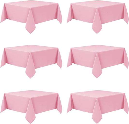 6-Pack Pink Tablecloths for Square Tables, 54 x 54 Inches, Stain-Resistant Polyester Fabric for 2 Foot Tables - Washable Table Covers for Weddings, Banquets, Birthday Parties, Events