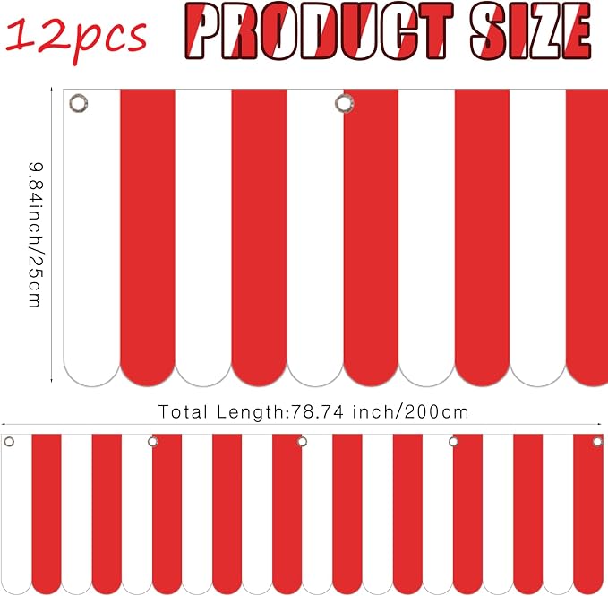 Preboun 12 Pcs Carnival Decorations Tent Christmas Circus Carnival Hanging Decorations Christmas Red White Striped Banner Circus Xmas Mardi Gras Theme Celebration Wall Games Props