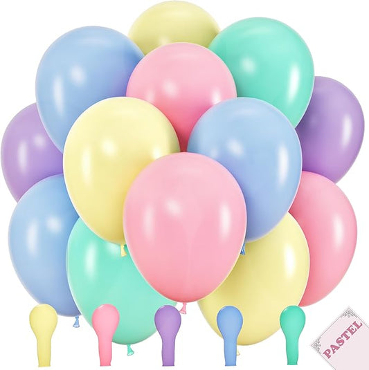 100 Pastel Balloons for Parties – 10 Inch Latex for Easter Party Decorations or Rainbow Supplies - Blue, Purple, Yellow, Green and Pink Balloons for Ice Cream, Donut, Sprinkle, Birthday